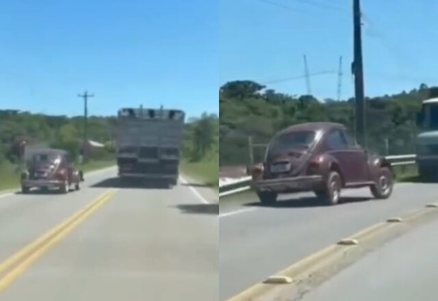 Motorista de Fusca morre após tentar fazer ultrapassagem na contramão e bater de frente contra caminhão; veja vídeo