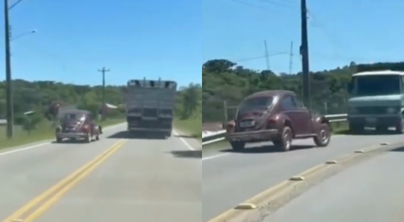 Motorista de Fusca morre após tentar fazer ultrapassagem na contramão e bater de frente contra caminhão; veja vídeo