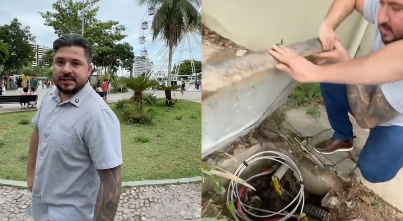 Tudo por mídia: Amauri Gomes aparece violando caixa de energia da roda-gigante antes do brinquedo parar; veja