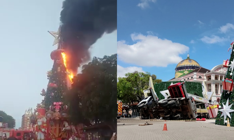“A Maldição do Largo”: um ano após o incêndio, árvore de Natal volta a causar pânico em Manaus; veja vídeos