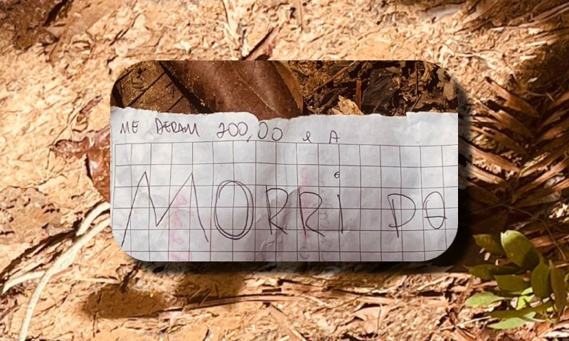 Veja bilhete macabro deixado por facção ao lado de corpo de homem no Tarumã