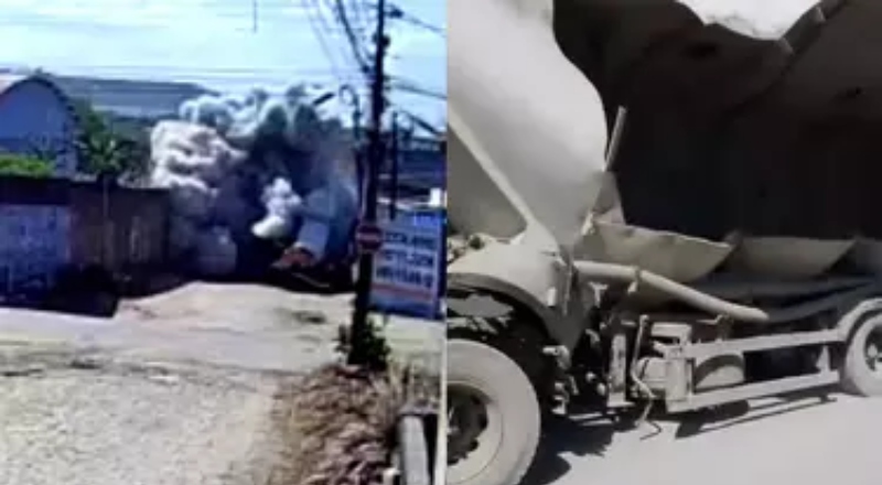 Caminhão betoneira explode e deixa moradores em pânico; veja vídeo