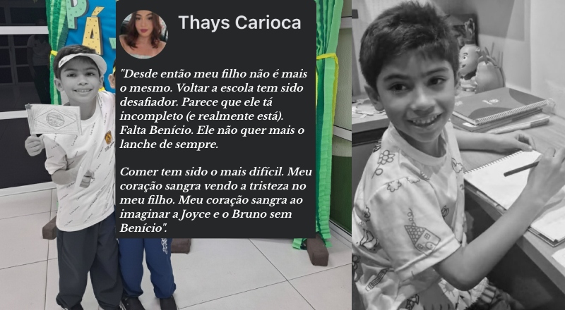 “Meu filho não é mais o mesmo”: mãe do melhor amigo de Benício relata que filho está sofrendo com a perda