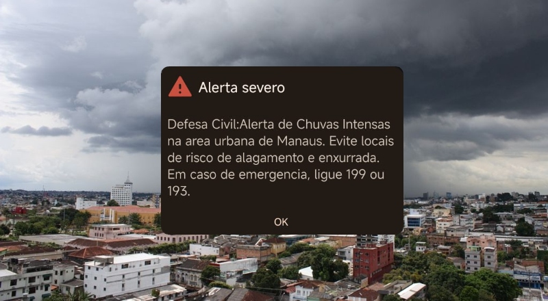 Defesa Civil emite alerta severo para chuvas intensas em Manaus; população deve evitar áreas de risco