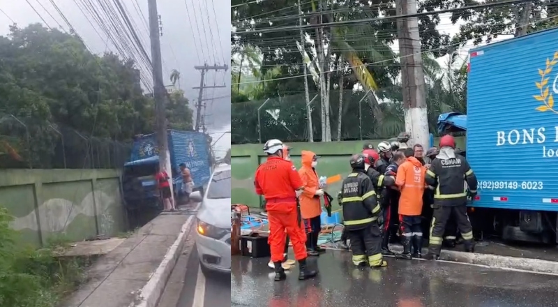 Urgente: bombeiros resgatam motorista de caminhão preso às ferragens no V8; veja vídeo