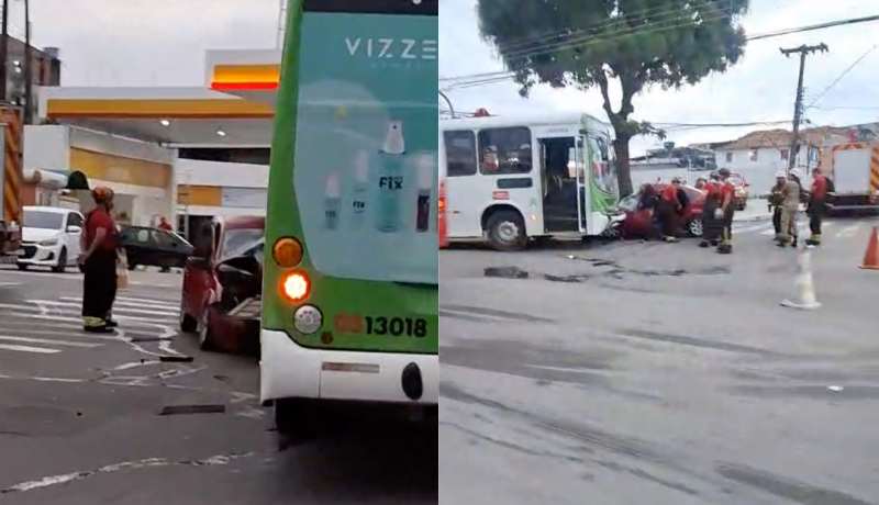 Motorista fica preso às ferragens em acidente envolvendo ônibus no Educandos; veja vídeo