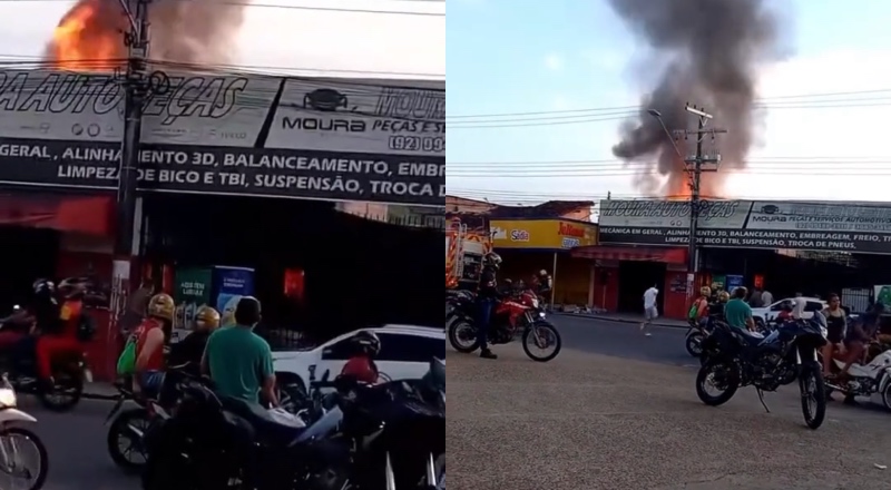 Oficina pega fogo e deixa vizinhos em pânico no Novo Aleixo; veja vídeos