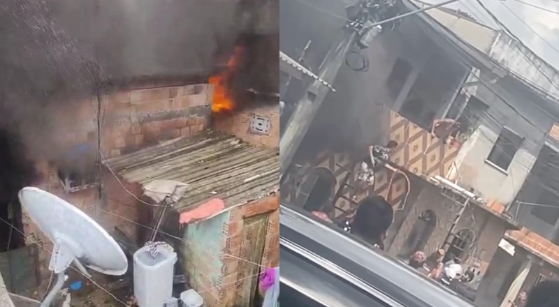 Incêndio atinge casa no bairro Compensa e moradores se reúnem para apagar as chamas; veja vídeo