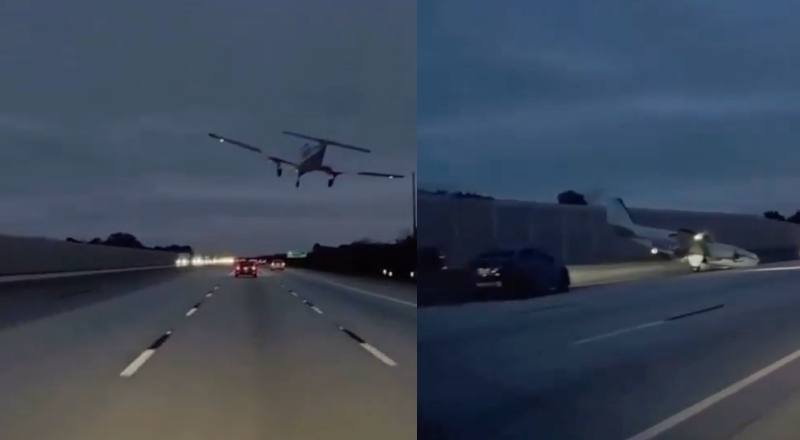 Avião faz pouso de emergência e atinge carro em rodovia na Flórida; veja vídeo