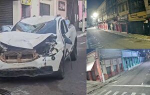 Câmeras de segurança mostram momento em que carro atinge moto e mata vigilante no Centro de Manaus; veja vídeo