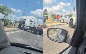 Caminhão perde controle e atinge carro na Avenida das Torres; veja vídeo
