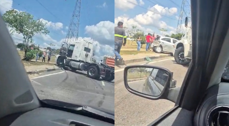 Caminhão perde controle e atinge carro na Avenida das Torres; veja vídeo