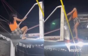 ‘Rainha do Rebolado’ escala cesta de basquete e o pior acontece; veja vídeo