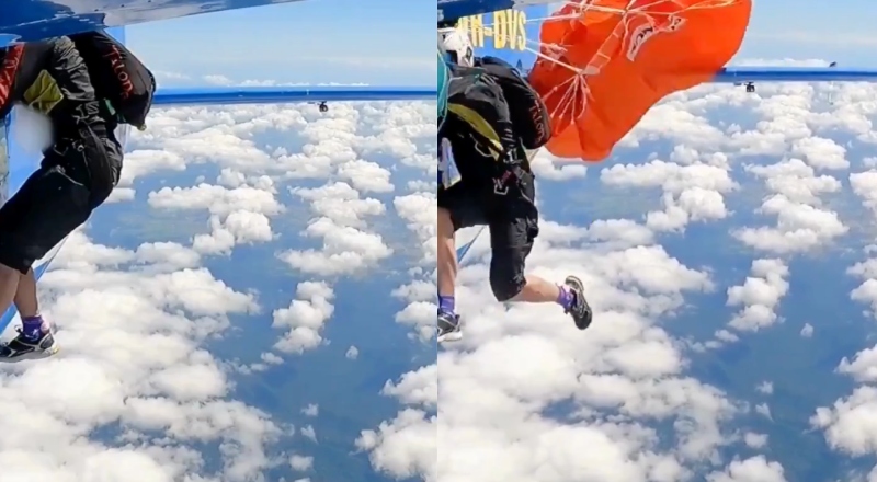 Pânico no céu: paraquedista fica pendurado em avião durante salto a 4 mil metros; veja vídeo