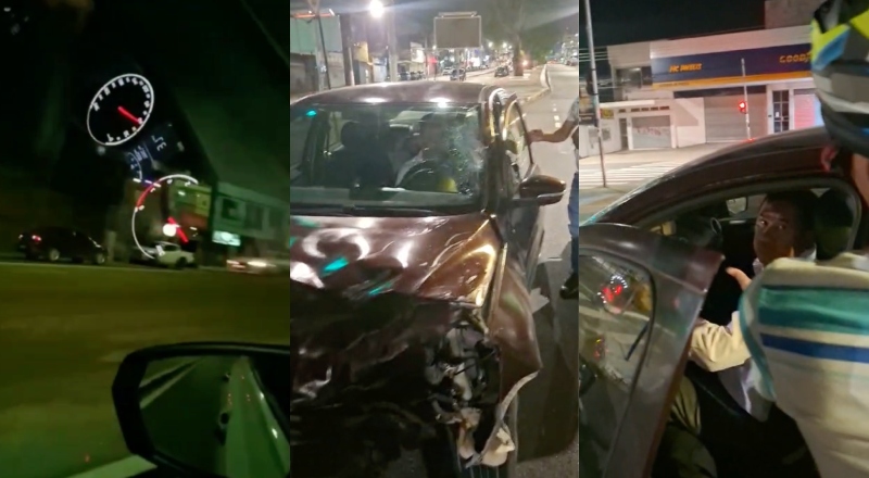 Na contramão e em alta velocidade, motorista atropela motoqueiro na Constantino Nery; veja vídeo