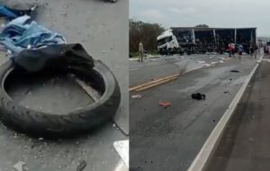 Motoqueiro morre carbonizado em acidente com carreta na BR-135; veja vídeo