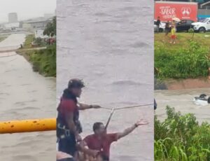 Urgente: carro cai em igarapé e bombeiros tentam salvar motorista em Manaus; veja vídeo