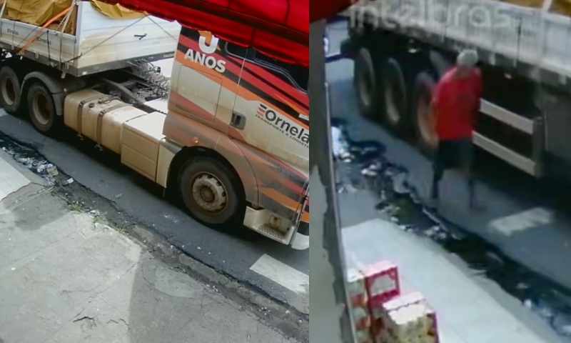 Homem fica gravemente ferido após ter perna esmagada por roda de caminhão; veja vídeo