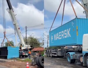 Trânsito é liberado no Distrito Industrial após remoção de carreta com 23 toneladas que tombou; veja vídeo