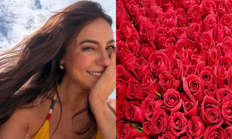 Após término com Diogo Nogueira, Paolla Oliveira recebe caminhão com rosas avaliadas em R$ 10 mil