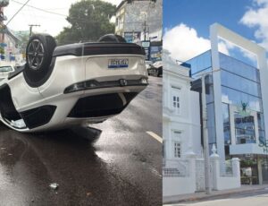 Médica que capotou carro no Centro de Manaus teria passado mal após plantão exaustivo na Samel; veja vídeo