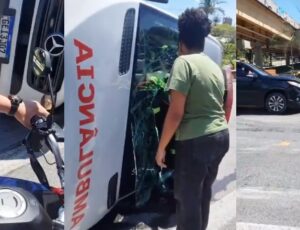 Ambulância capota e deixa efermeiro em estado grave no ABC Paulista; veja vídeo