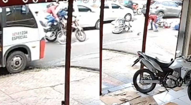 Câmera de segurança flagra acidente entre motos na Compensa; veja vídeo
