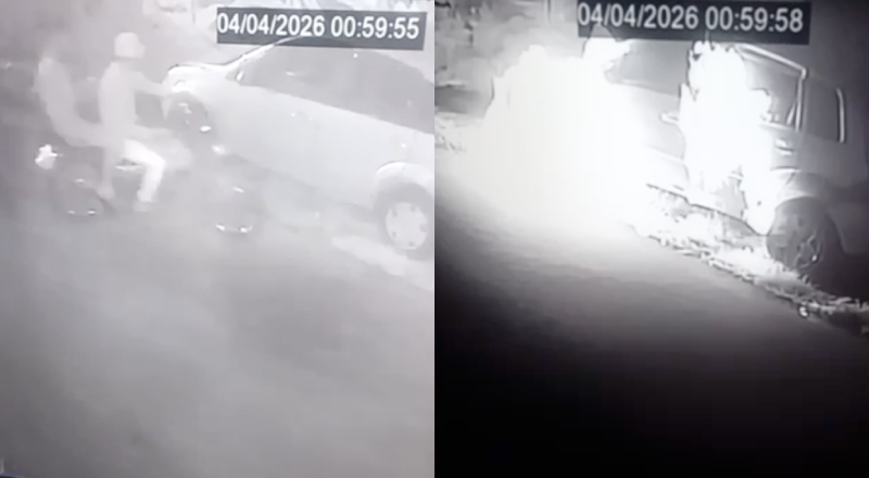 Vídeo flagra bandidos tocando fogo em carro de PM no Santo Agostinho; veja vídeo