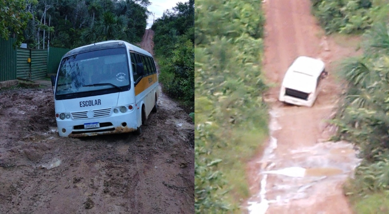 Cansados de esperar, moradores de Iranduba fazem “vaquinha” para asfaltar AM-070 após ônibus escolar atolar; veja vídeo