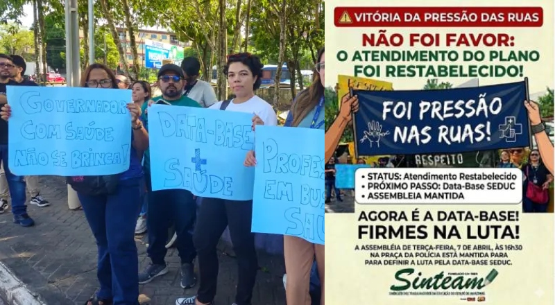 Após protesto do SINTEAM, plano de saúde dos professores do AM é restabelecido