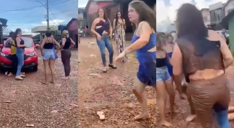 Amigas ‘talaricas’ são pegas de surpresa por esposas e acabam na lama; veja vídeo