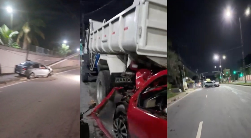 Madrugada de acidentes: sequência de colisões e poste derrubado mostra o perigo no trânsito de Manaus; veja vídeos