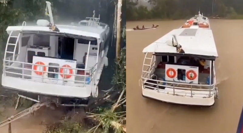 Susto na rota de Coari: lancha perde o controle, invade barranco e é resgatada no interior do Amazonas; veja vídeo