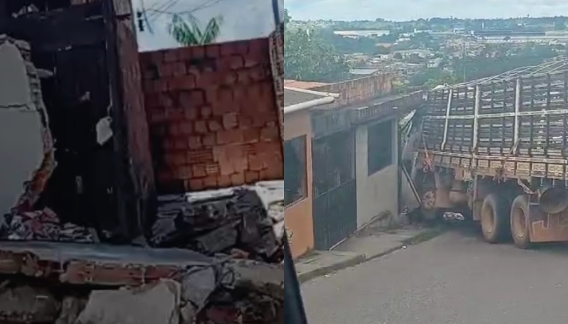 Caminhão perde controle na “ladeira da morte” e invade casa em Manaus; veja vídeo