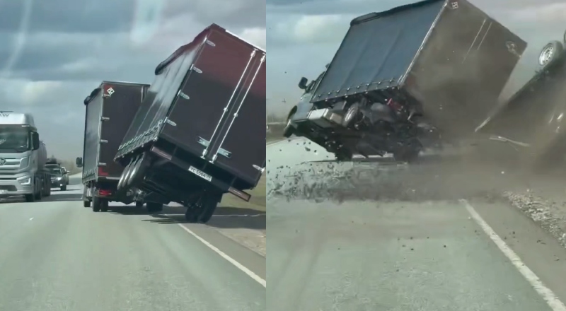 Ventos com força de furacão tombam caminhão na Rússia; veja vídeo