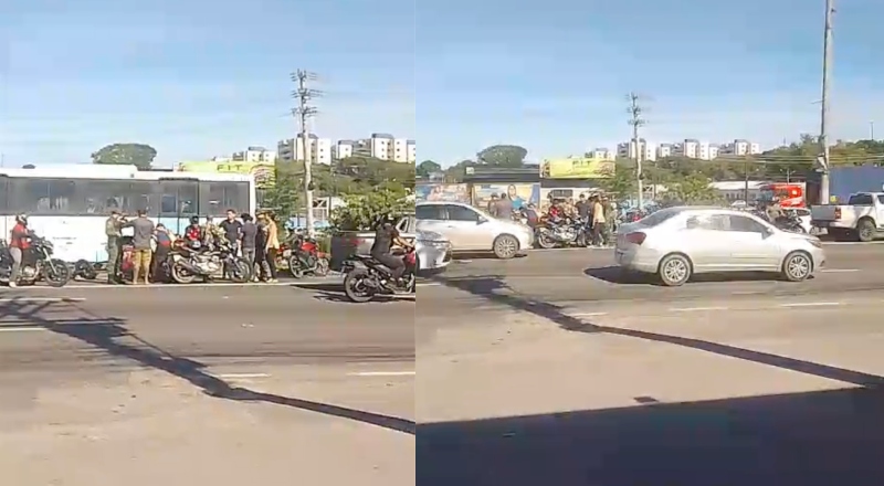 Trânsito trava na Torquato Tapajós após colisão entre moto e carro; veja vídeo