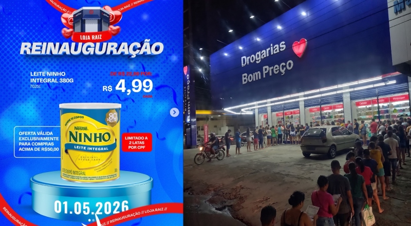 “Manaus vai parar de novo!”: reinauguração da Drogaria Bom Preço no bairro Raiz vai lotar com lata do leite Ninho vendida a R$ 4,99