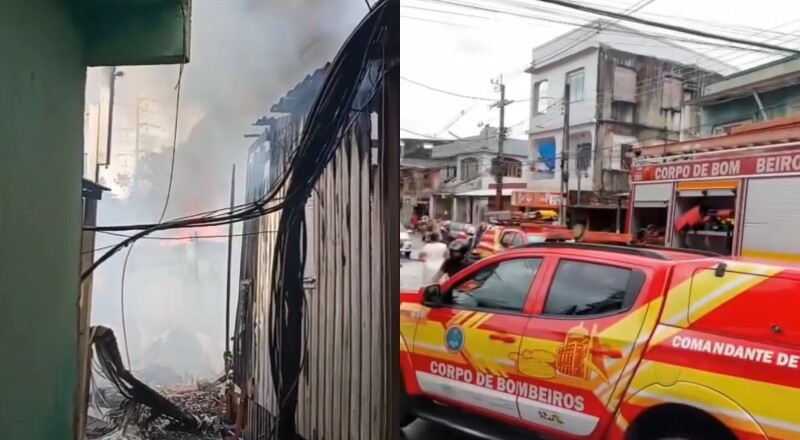 Incêndio no São Jorge já destruiu três casas e acesso precário prejudica bombeiros; veja vídeos