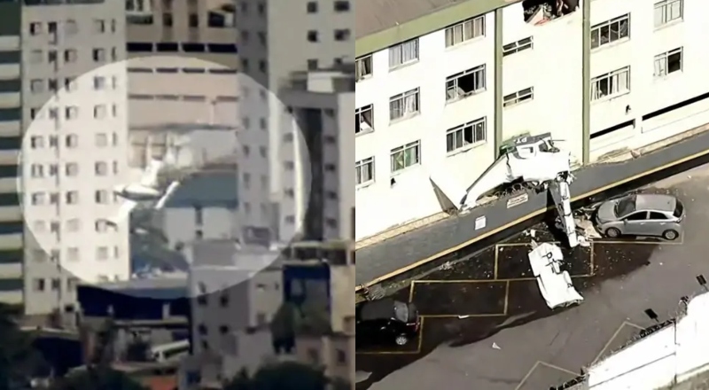 Tudo filmado: avião cai, destrói prédio residencial e deixa dois mortos em Belo Horizonte; veja