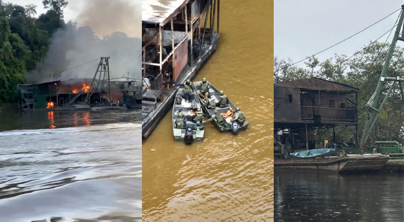 Forças Armadas destroem dragas usadas no garimpo ilegal em Japurá e Jutaí; veja vídeo