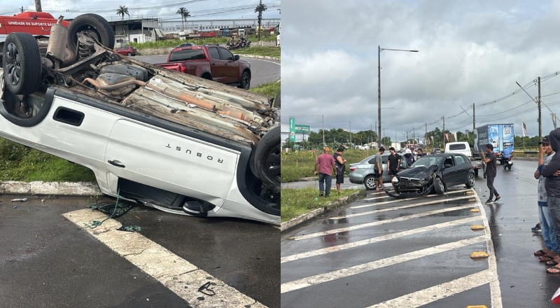 Carro capota durante grave acidente na avenida do Turismo; veja vídeo