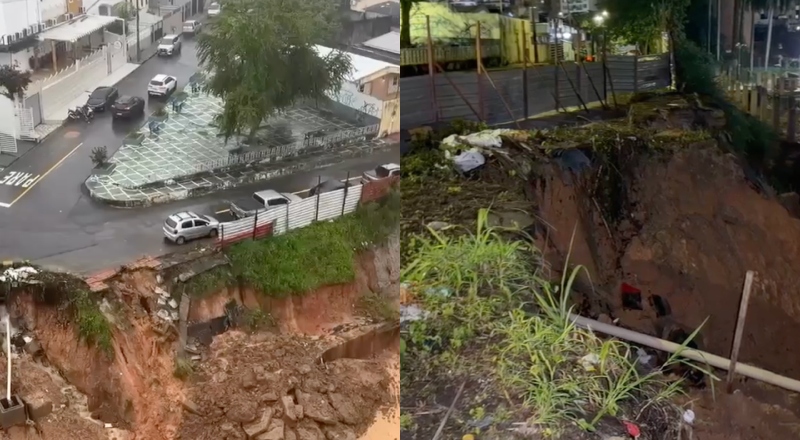 Cratera em terreno da Faculdade Santa Teresa assusta moradores do Vieiralves: “Vão esperar uma tragédia acontecer?”; veja vídeo