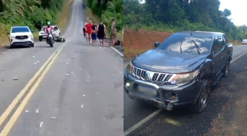 Desesperador: motoqueiro tem perna arrancada em grave acidente com caminhonete na AM-070; veja vídeo