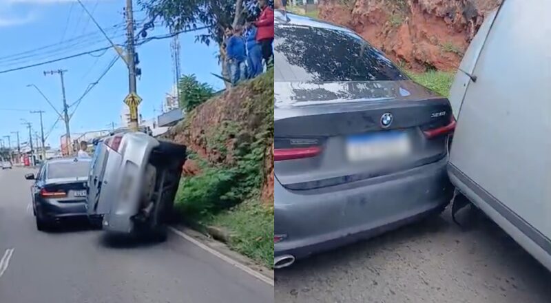 Carro capota na Avenida Pedro Teixeira, em Manaus; veja vídeo