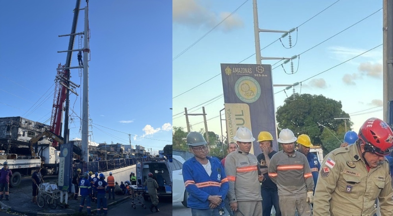 Trabalhador que sofreu queda de 10 metros durante manutenção em poste é socorrido pelos Bombeiros em Manaus