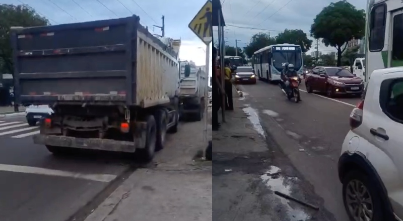 Acidente envolvendo carreta deixa trânsito engarrafado na Ponta Negra; veja vídeo