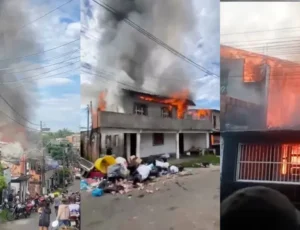 Incêndio de grandes proporções destrói casas e causa pânico em Coari; veja vídeos