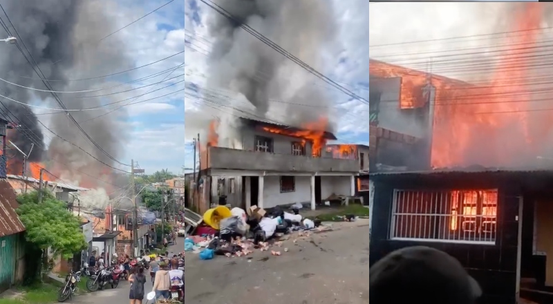Incêndio de grandes proporções destrói casas e causa pânico em Coari; veja vídeos