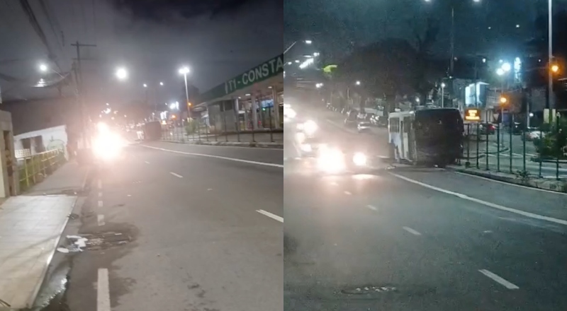 Ônibus perde o controle e invade canteiro central ao lado do Terminal 1, na Constantino Nery; veja vídeo