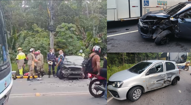 Urgente: grave acidente entre carros e moto deixa feridos na estrada do Aeroporto em Manaus; veja vídeo